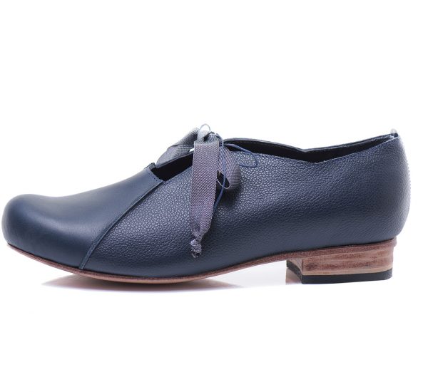 Navy blue leather lace up shoes by June9Concept