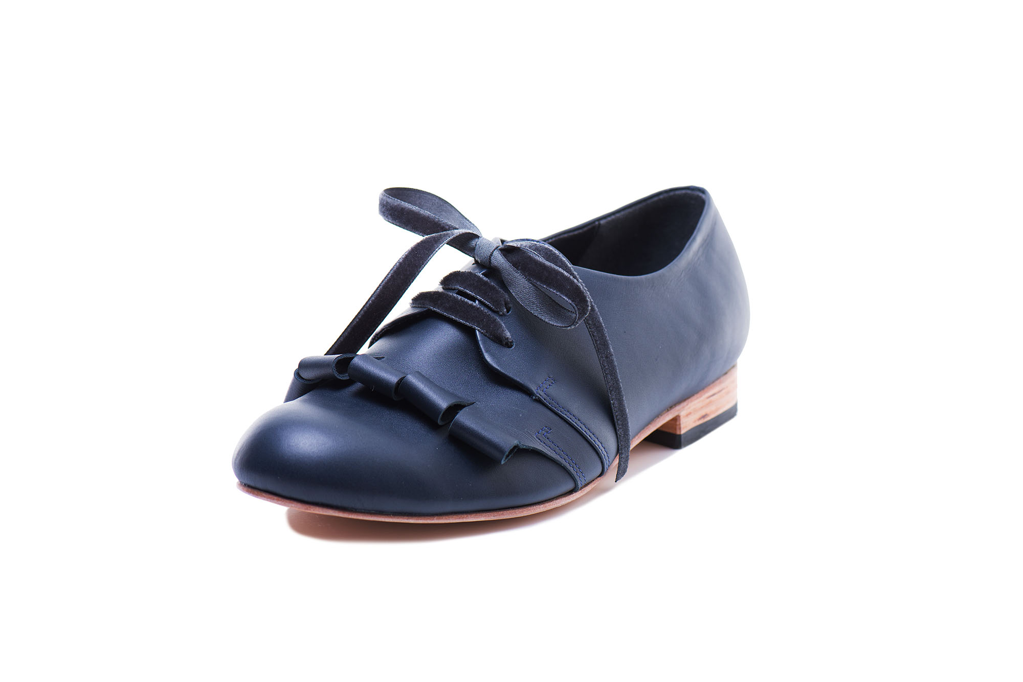 Navy blue leather lace up shoes by JUNE9
