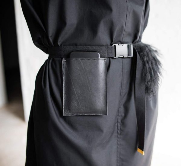 Handmade fashion belt with pocket and Llama fur detail