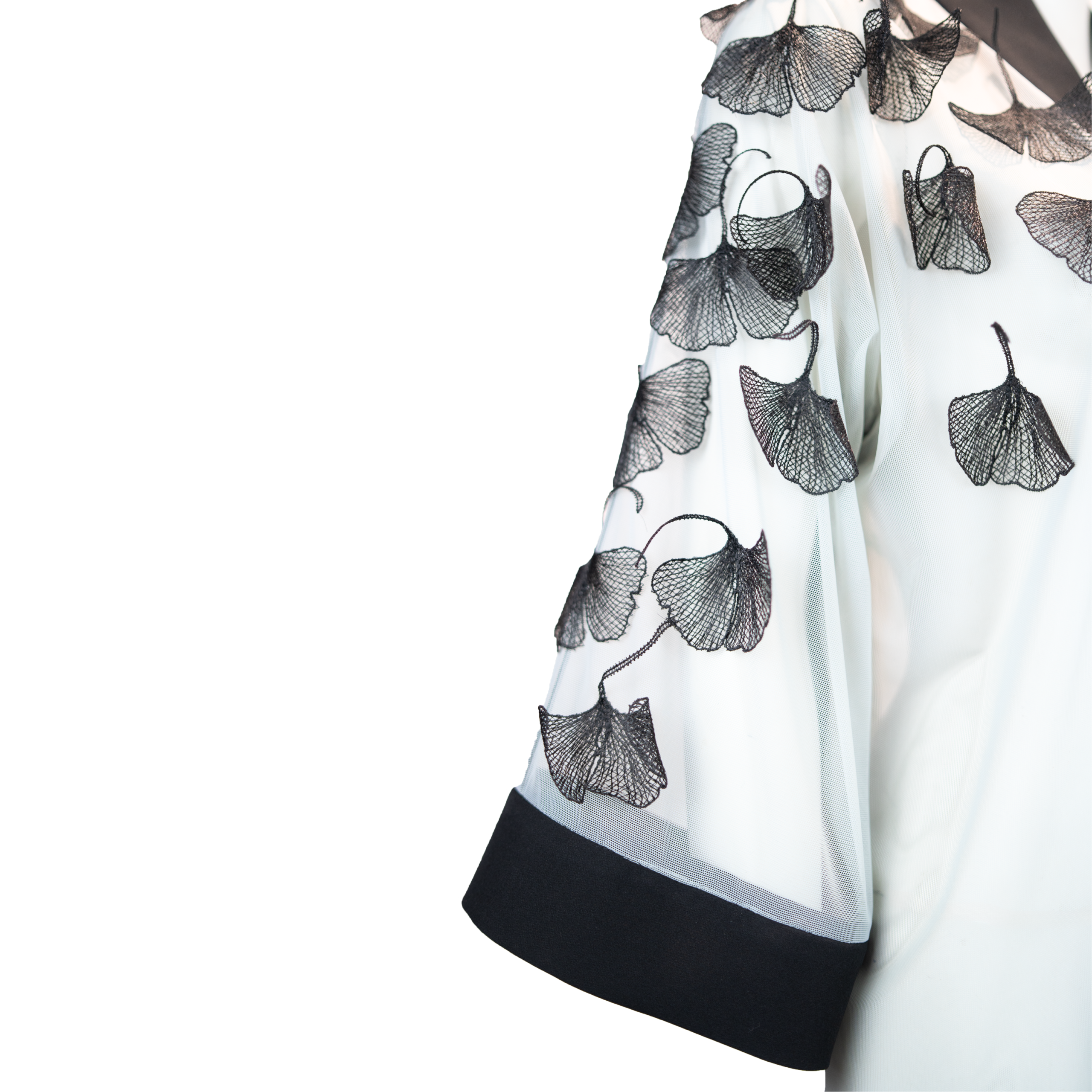 light grey Tulle kimono with leaves - Image 2